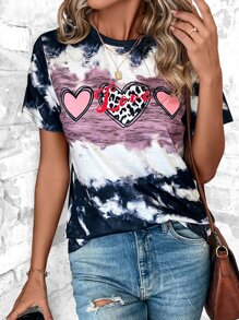 EMERY ROSE Tie Dye Heart Print Tee - Multicolor - View 4