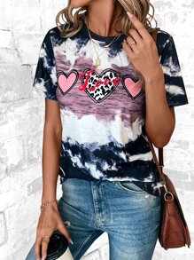 EMERY ROSE Tie Dye Heart Print Tee - Multicolor - View 5