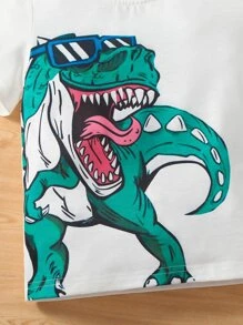 SHEIN Chàng trai trẻ In Khủng long Áo thun & quần đùi - Đen và trắng - Xem 3