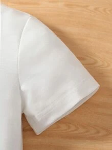 SHEIN Chàng trai trẻ In Khủng long Áo thun & quần đùi - Đen và trắng - Xem 4