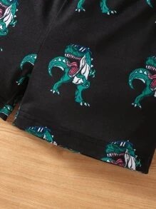 SHEIN Chàng trai trẻ In Khủng long Áo thun & quần đùi - Đen và trắng - Xem 5