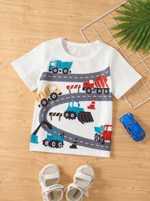 SHEIN Young Boy Short Sleeve T-Shirt, Cartoon Round Neck Top For Fashion Casual Wear And Sports, Summer - White - View 1
