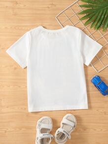 SHEIN Young Boy Short Sleeve T-Shirt, Cartoon Round Neck Top For Fashion Casual Wear And Sports, Summer - White - View 2