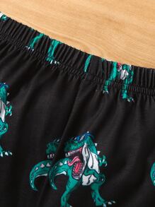 SHEIN Chàng trai trẻ In Khủng long Áo thun & quần đùi - Đen và trắng - Xem 6