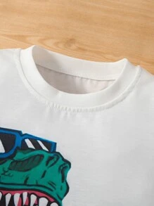 SHEIN Chàng trai trẻ In Khủng long Áo thun & quần đùi - Đen và trắng - Xem 7