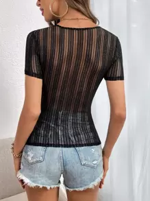 SHEIN Privé Áo thun nữ cắt màu trơn Gợi cảm - màu đen - Xem 2