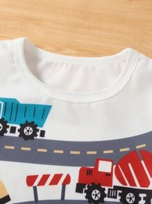 SHEIN Young Boy Short Sleeve T-Shirt, Cartoon Round Neck Top For Fashion Casual Wear And Sports, Summer - White - View 4