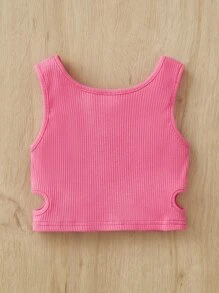 SHEIN Niñas Top tank con abertura lateral tejido de canalé - Rosa - Ver 2