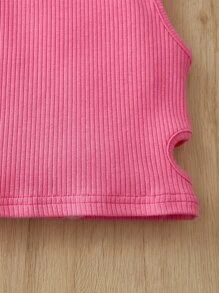 SHEIN Niñas Top tank con abertura lateral tejido de canalé - Rosa - Ver 4