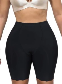 High Waisted Scallop Trim Shapewear Shorts - Black - View 3