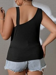SHEIN Privé Top con diseño de cadena de cuello asimétrico - Negro - Ver 2