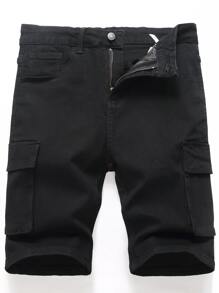 Manfinity Homme 男士棉側翻蓋口袋牛仔短褲