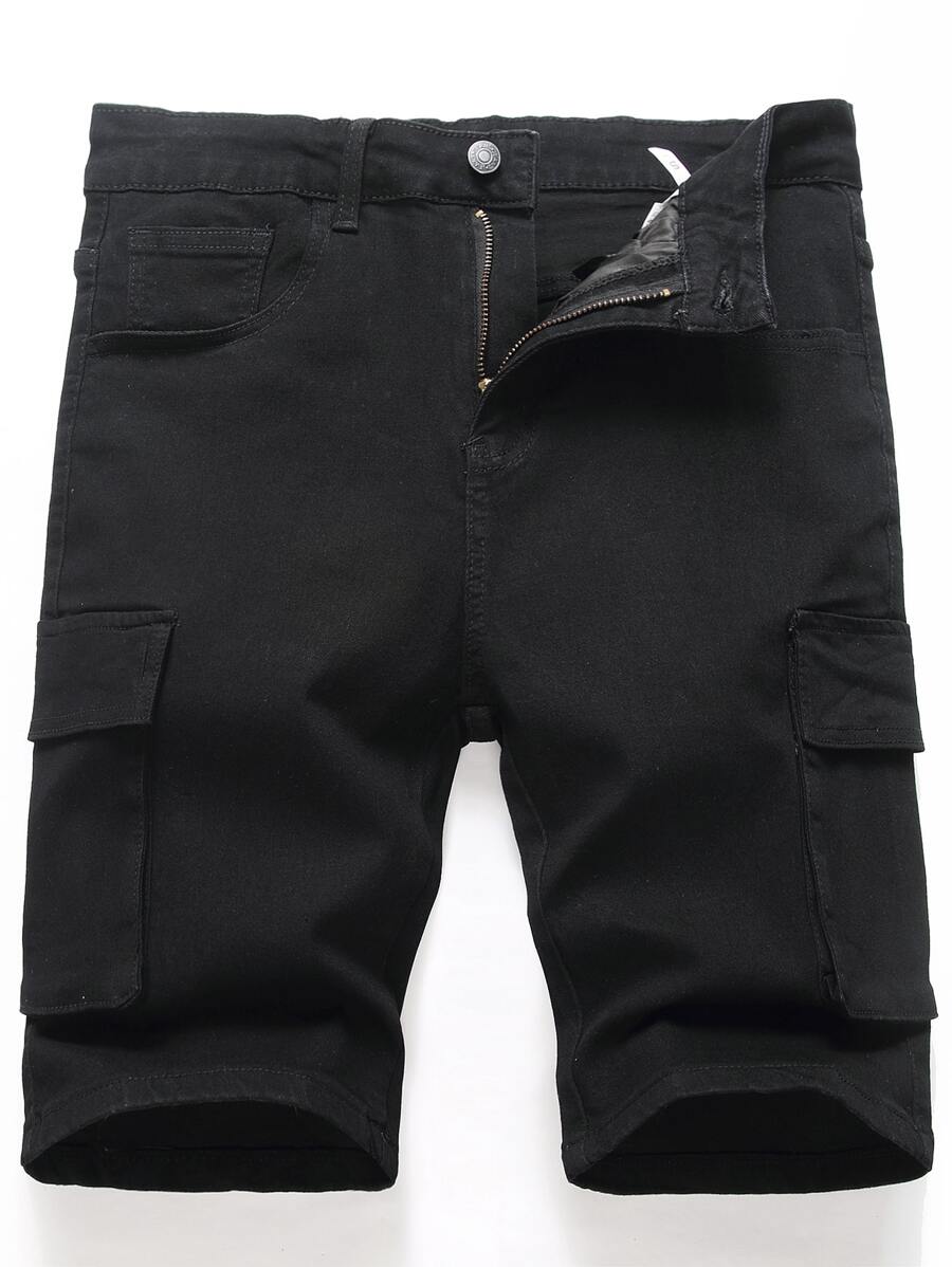 Manfinity Homme 男士棉側翻蓋口袋牛仔短褲