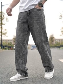 Manfinity Men Slant Pocket Loose Fit Jeans - Dark Grey - View 1