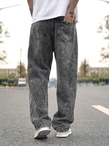 Manfinity Men Slant Pocket Loose Fit Jeans - Dark Grey - View 2