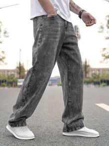 Manfinity Men Slant Pocket Loose Fit Jeans - Dark Grey - View 3