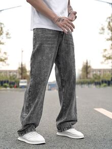 Manfinity Men Slant Pocket Loose Fit Jeans - Dark Grey - View 4