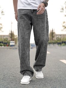 Manfinity Men Slant Pocket Loose Fit Jeans - Dark Grey - View 6