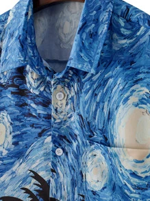 Manfinity Chillmode Men Oil Painting Print Button Up Shirt - Multicolor - View 3