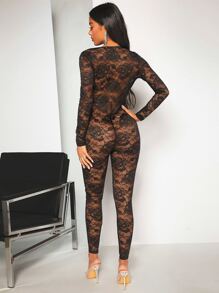 SHEIN BAE Áo liền quần nữ cắt màu trơn Gợi cảm - màu đen - Xem 2