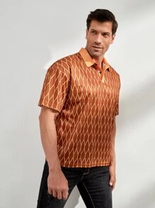 Manfinity RelaxMax 男士滿版印花POLO衫 - 棕色 - 查看 4