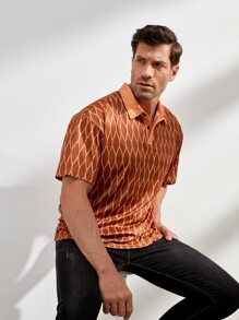 Manfinity RelaxMax 男士滿版印花POLO衫 - 棕色 - 查看 6