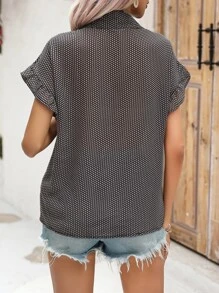 SHEIN VCAY Allover Print Flounce Sleeve Shirt - Black - View 2