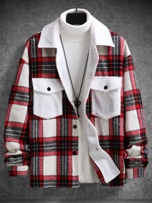 Manfinity Homme Men Plaid Print Flap Pocket Jacket Without Jumper - Multicolor - View 1