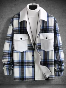 Manfinity Homme Men Plaid Print Flap Pocket Jacket Without Jumper - Multicolor - View 1