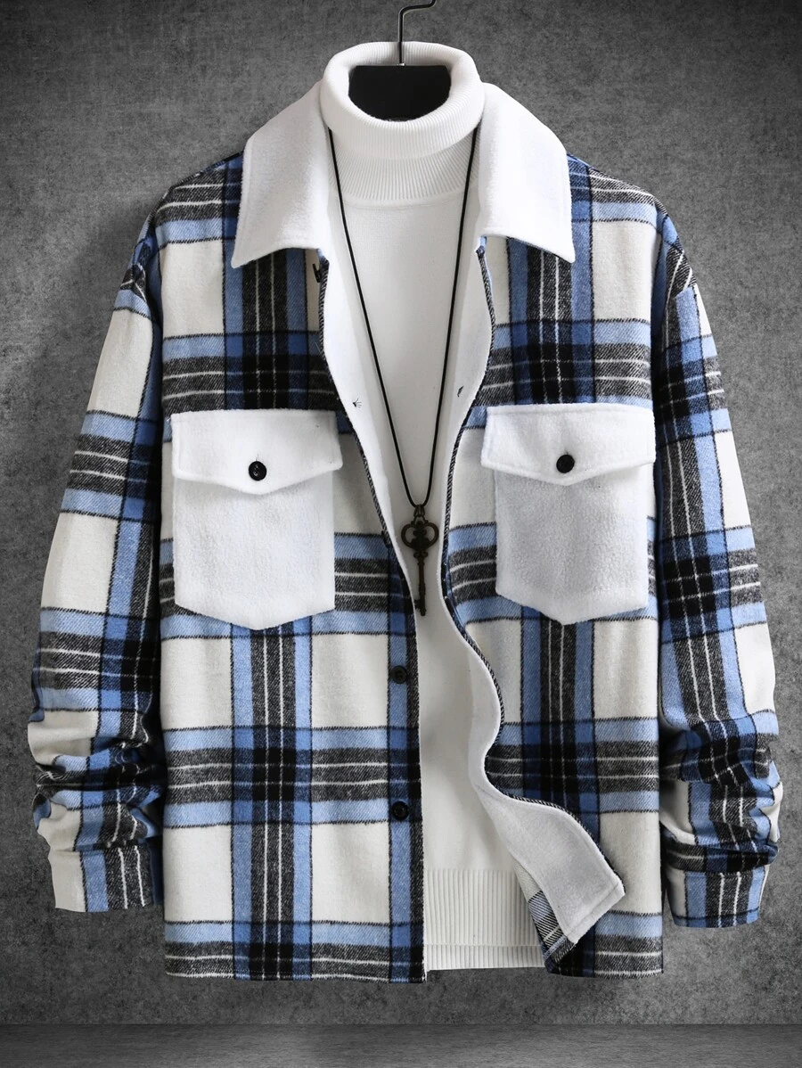 Manfinity Homme Men Plaid Print Flap Pocket Jacket Without Jumper - Multicolor - View 1