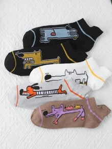 5pairs Men Cartoon Graphic Crew Socks - Multicolor - View 3
