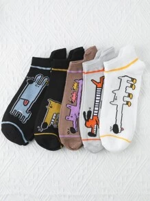5pairs Men Cartoon Graphic Crew Socks - Multicolor - View 4