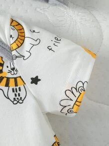 男婴夏季休闲卡通印花连体衣和短裤套装