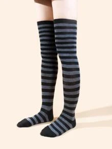 ROMWE Academia 條紋圖案過膝襪 - 彩色 - 查看 2