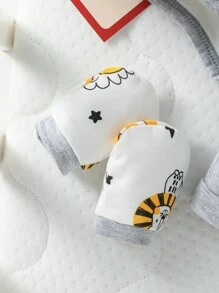 男婴夏季休闲卡通印花连体衣和短裤套装