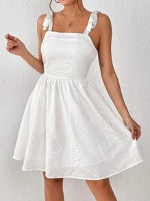 SHEIN Privé Đầm Thắt nút Dải chun màu trơn Giải trí - trắng - Xem 1