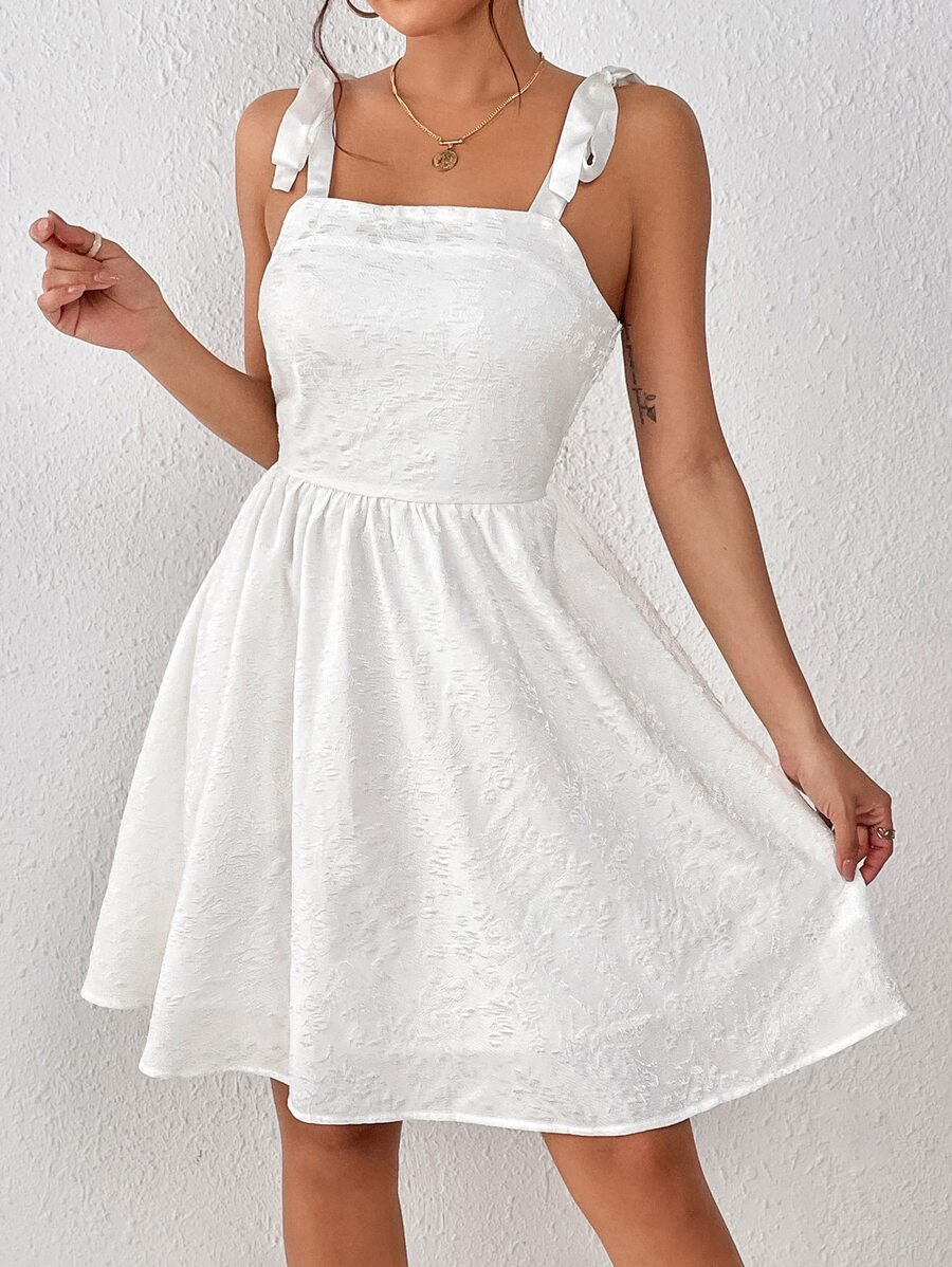 SHEIN Privé Đầm Thắt nút Dải chun màu trơn Giải trí - trắng - Xem 1