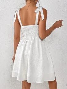 SHEIN Privé Đầm Thắt nút Dải chun màu trơn Giải trí - trắng - Xem 2