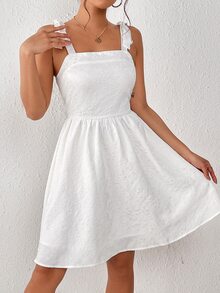 SHEIN Privé Đầm Thắt nút Dải chun màu trơn Giải trí - trắng - Xem 3