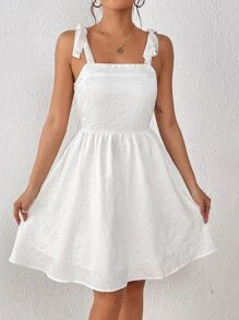 SHEIN Privé Đầm Thắt nút Dải chun màu trơn Giải trí - trắng - Xem 5