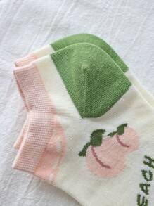 5 đôi vớ mắt cá chân họa tiết thỏ và đào - Nhiều màu - Xem 4