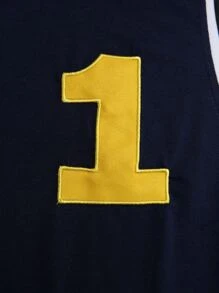 Aesthetic Post--Men Letter Embroidery Striped Trim Tank Top - Navy Blue - View 4