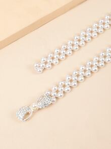 Rhinestone Decor Bow Buckle Faux Pearl Belt - White - View 3