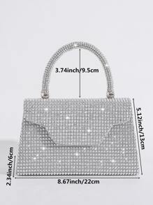 水鑽裝飾翻蓋方包 - 銀色 - 查看 3