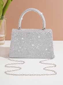 水鑽裝飾翻蓋方包 - 銀色 - 查看 6