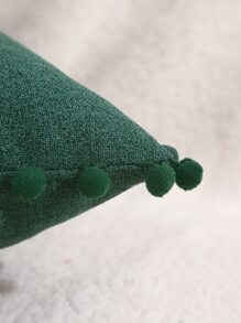 1pc Dark Green Cushion Cover, Fabric Pom Pom Decor Decorative Throw Pillow Case For Home