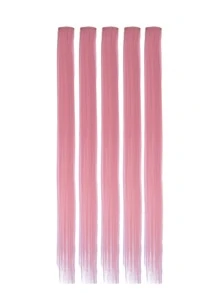 5pcs Long Straight Synthetic Hair Extension - Pink - View 3