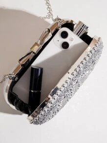 Vincy閃爍手提包，閃亮迷人，閃著亮片、華麗的珠寶，豪華、閃亮的小鑽石裝飾盒包，絕佳新娘手袋，適用於婚禮、舞會和派對的晚禮服，派對女孩和女人的晚餐包