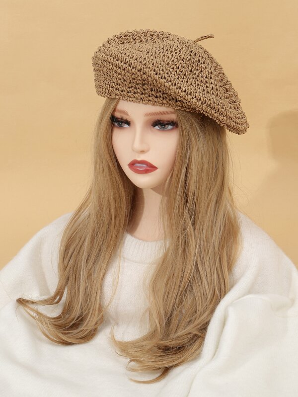 1pc Handmade Paper Straw Crochet Beret Hat SHEIN USA