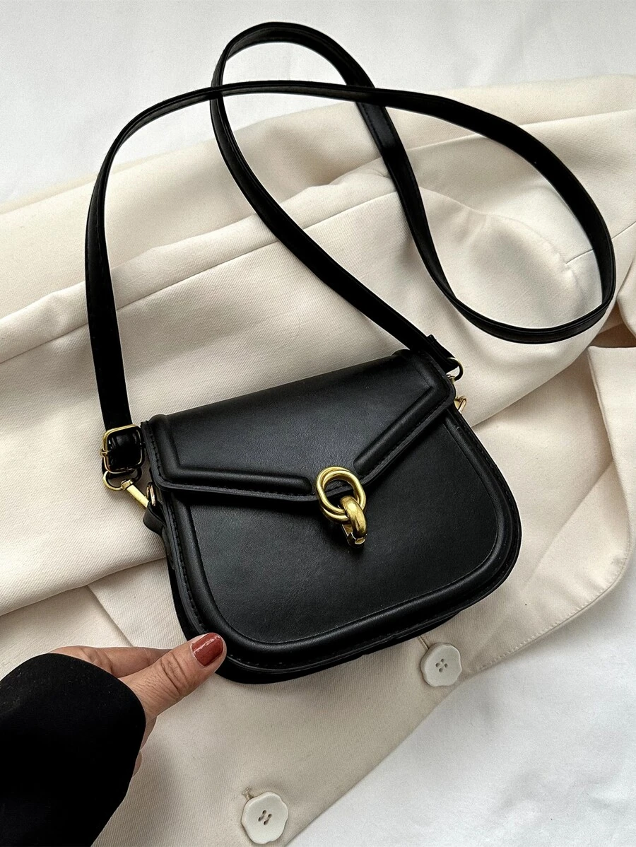 迷你金屬鎖翻蓋方包 - 黑色 - 查看 1